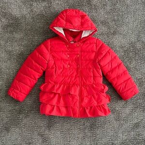 Girls Gymboree Ruffle Puffer Jacket  - Gingerbread House in Big Red Size 7